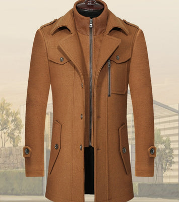 WOOLEN DOUBLE COLLAR TRENCH COAT