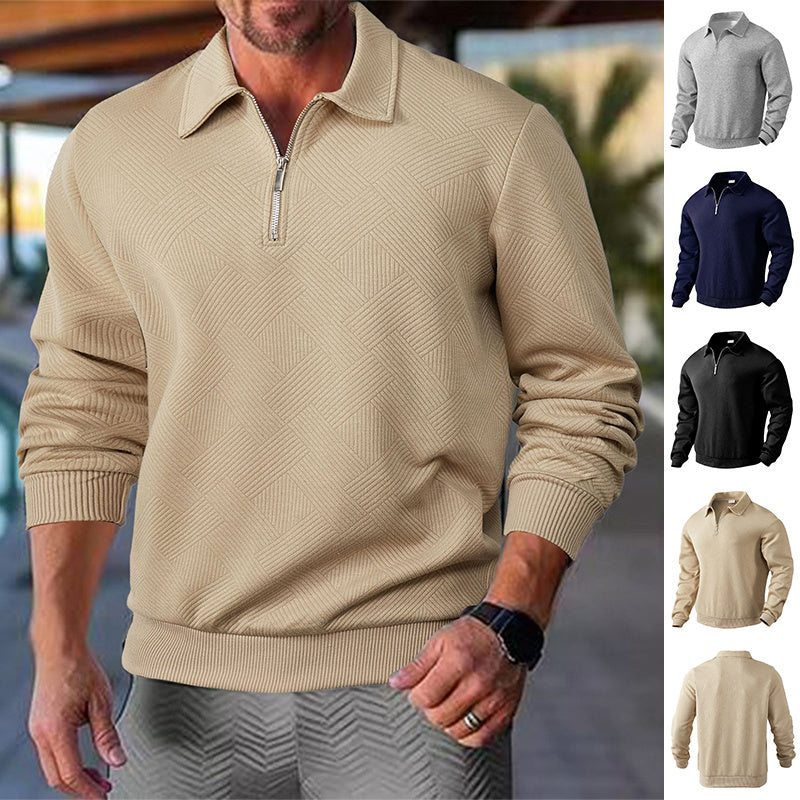 JACKUARD HALF-ZIPPER POLO SWEATSHIRT