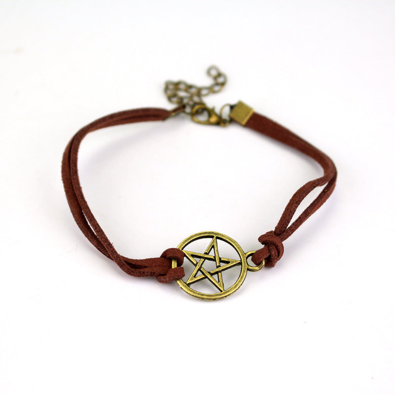 STAR PENTAGRAM LEATHER BRACELET