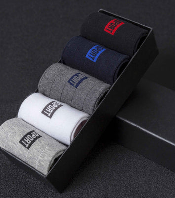 5-PAIR MEN'S COTTON MID-TUBE SOCKS