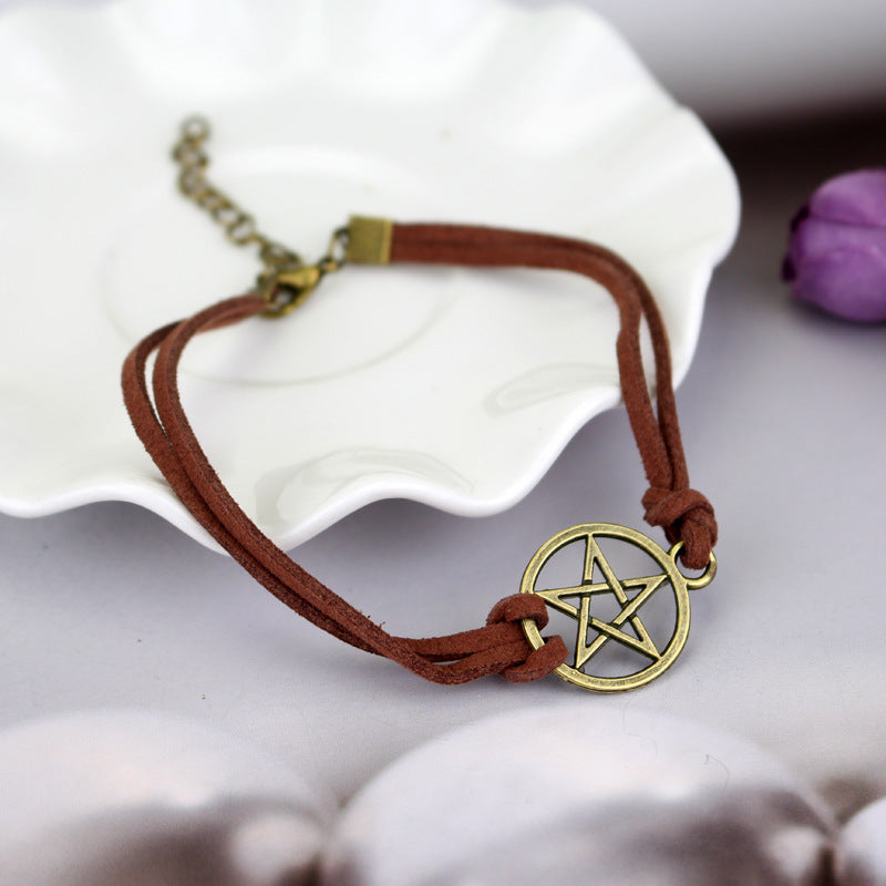 STAR PENTAGRAM LEATHER BRACELET