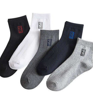 5-PAIR MEN'S COTTON MID-TUBE SOCKS