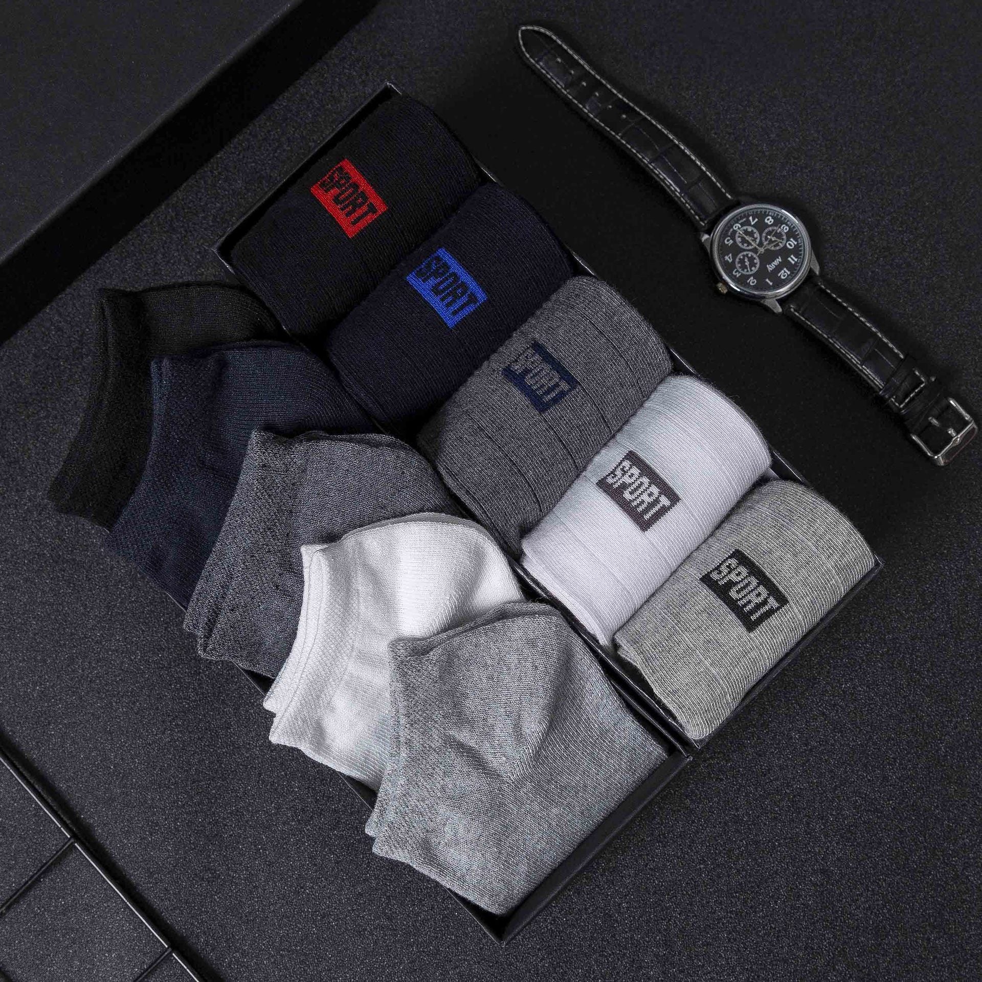 5-PAIR MEN'S COTTON MID-TUBE SOCKS